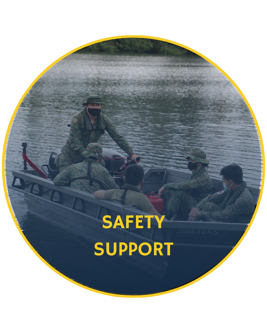 Soldier steering a boat.